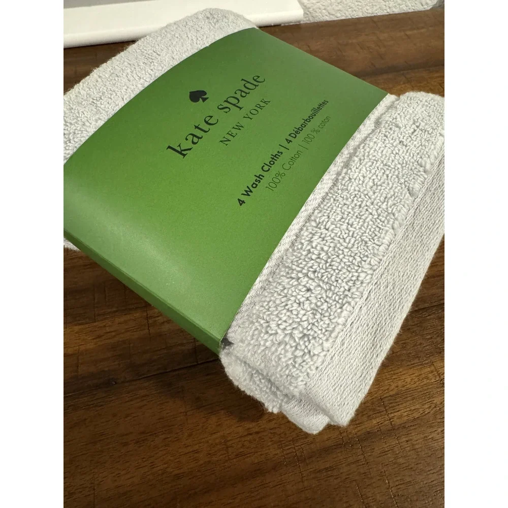 Kate Spade New York Set of 4 Wash Cloths 100% Cotton Light Gray 13